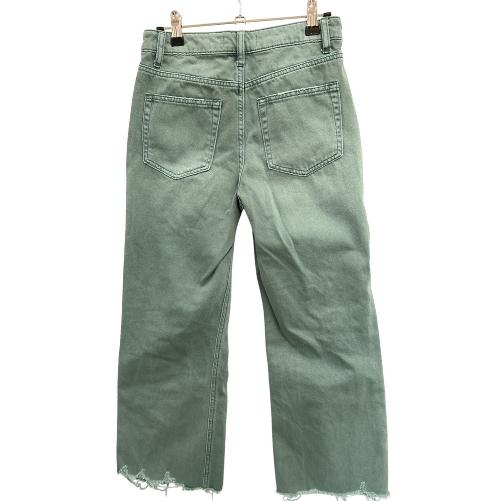 High-Rise Sage Green Distressed Wide Leg Jeans - Picture 4 of 12